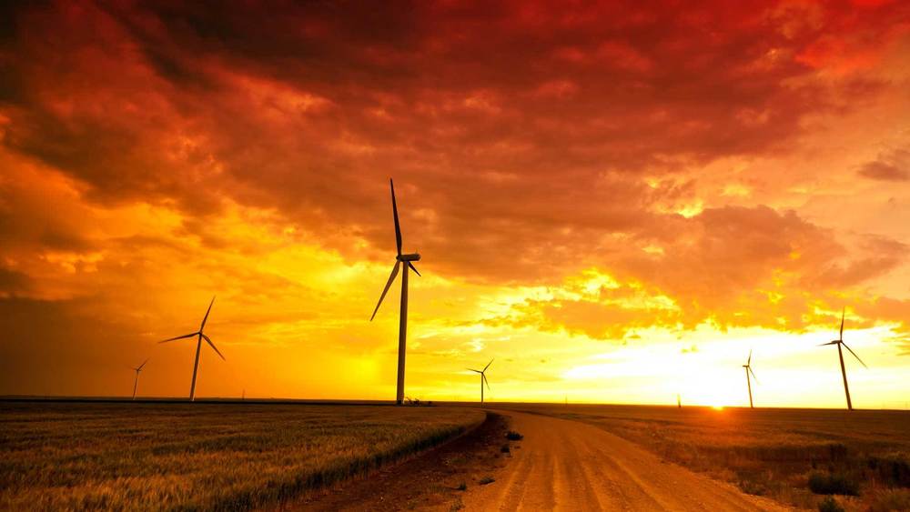 sunset and windmills